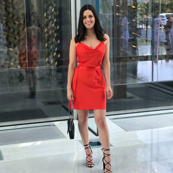 river island slip dress with cowl neck in red